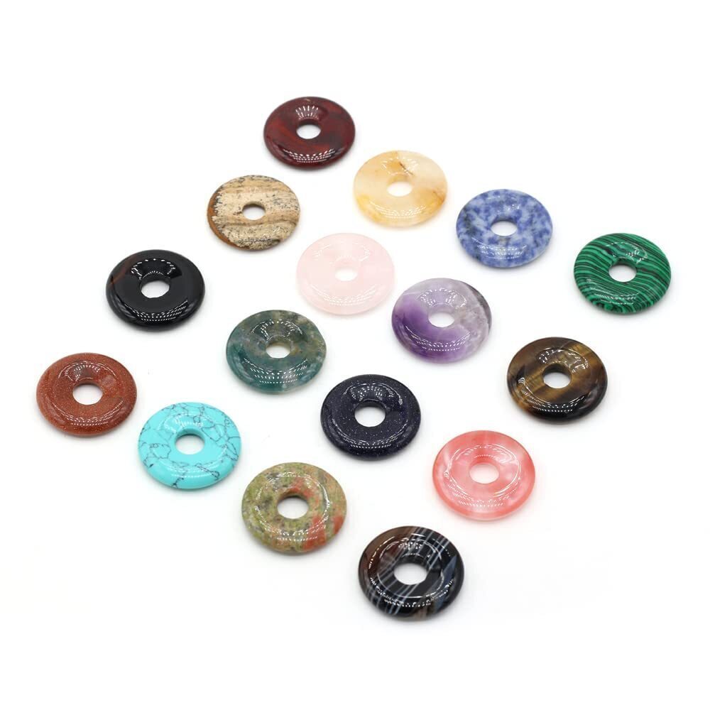 3329 8 Pcs Natural Stone Bead Pendants Central Hole Ring Shape Mixed Stone